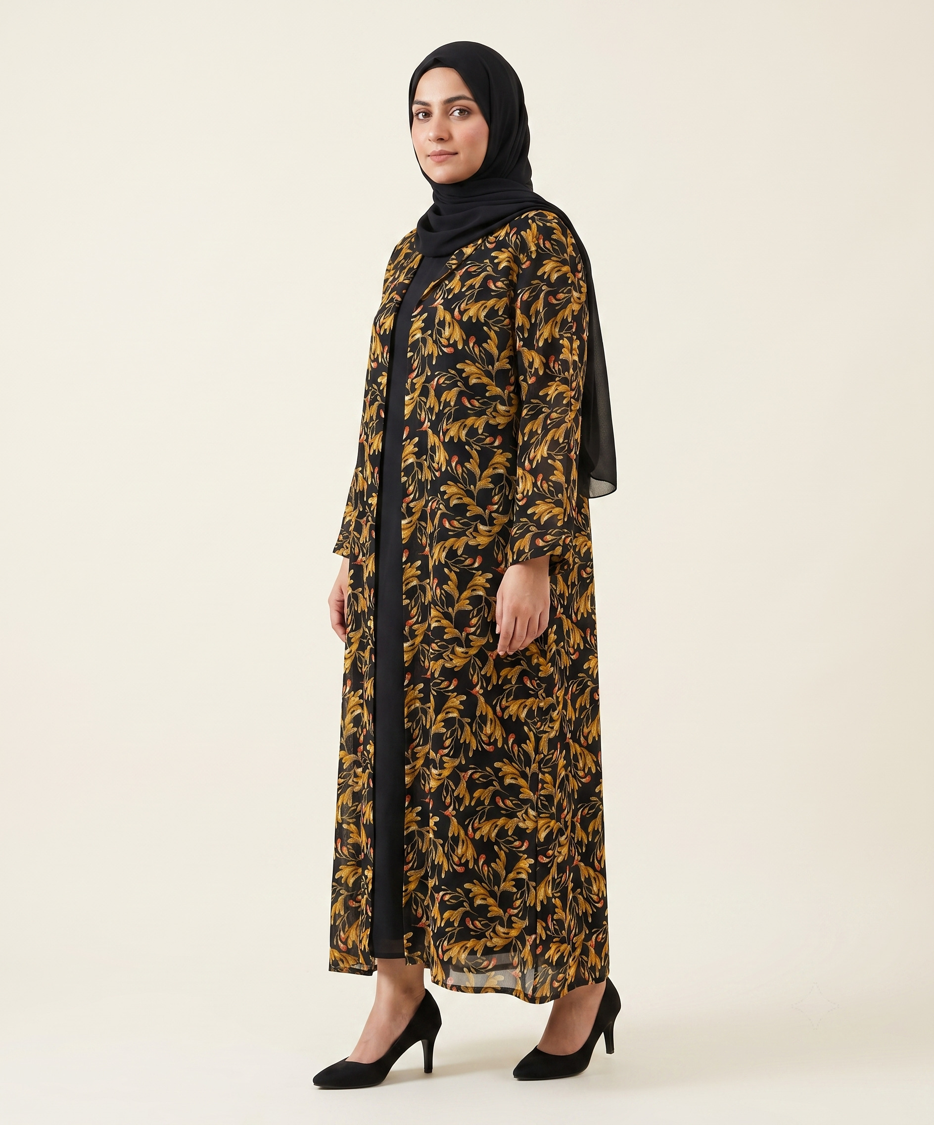 Printed Lawn Front Open Gown with Inner