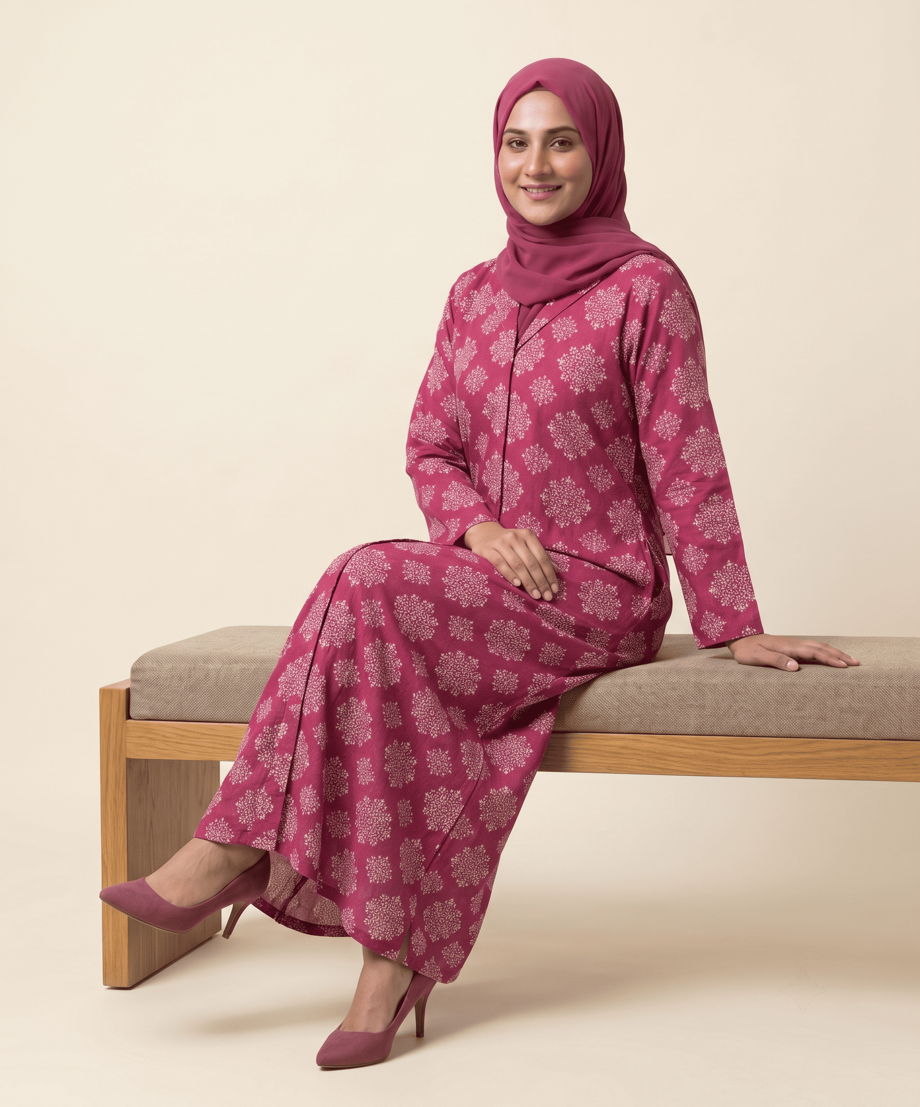 Front Open Cotton Gown with Lawn Inner - Image 2
