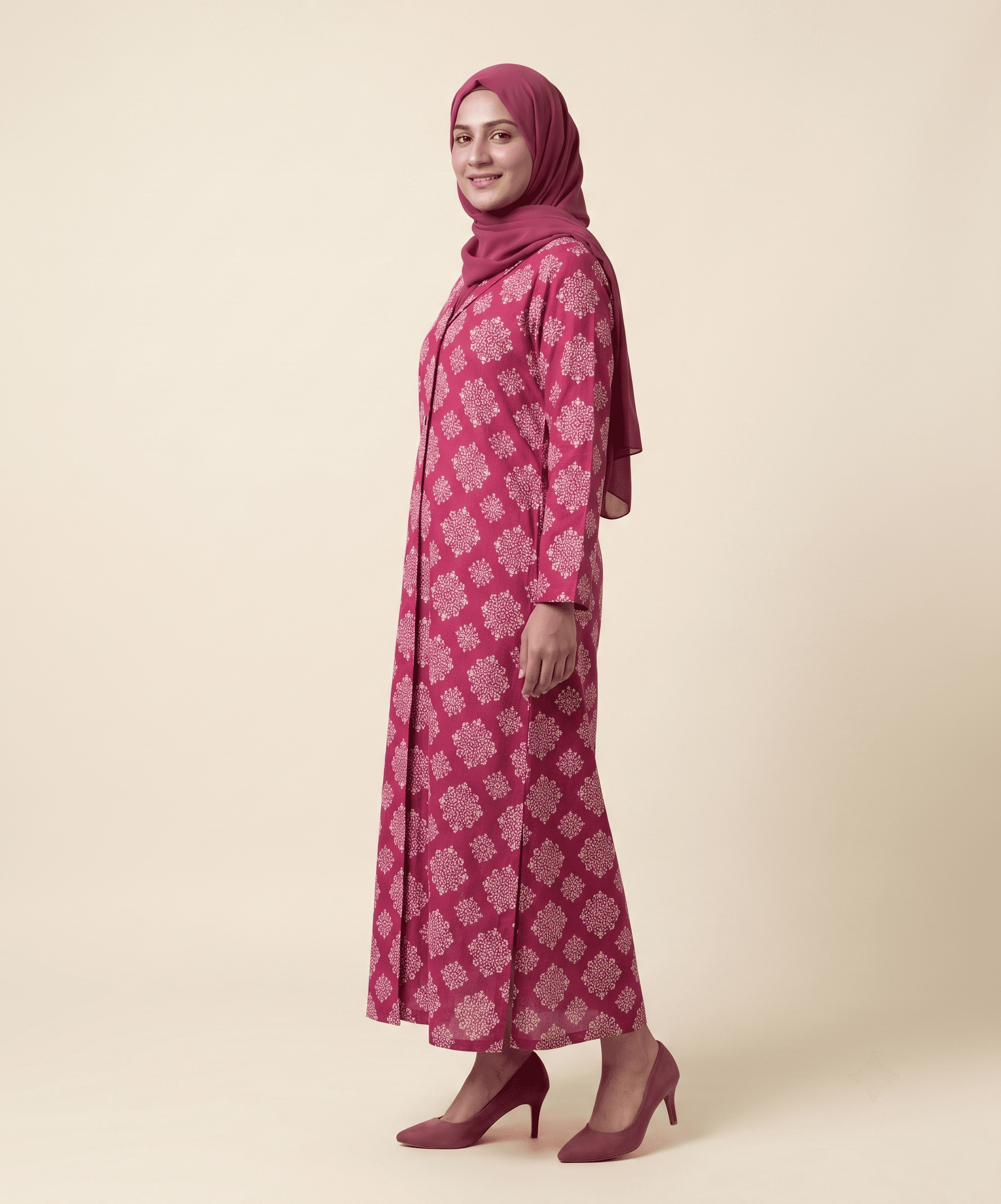 Front Open Cotton Gown with Lawn Inner - Image 3