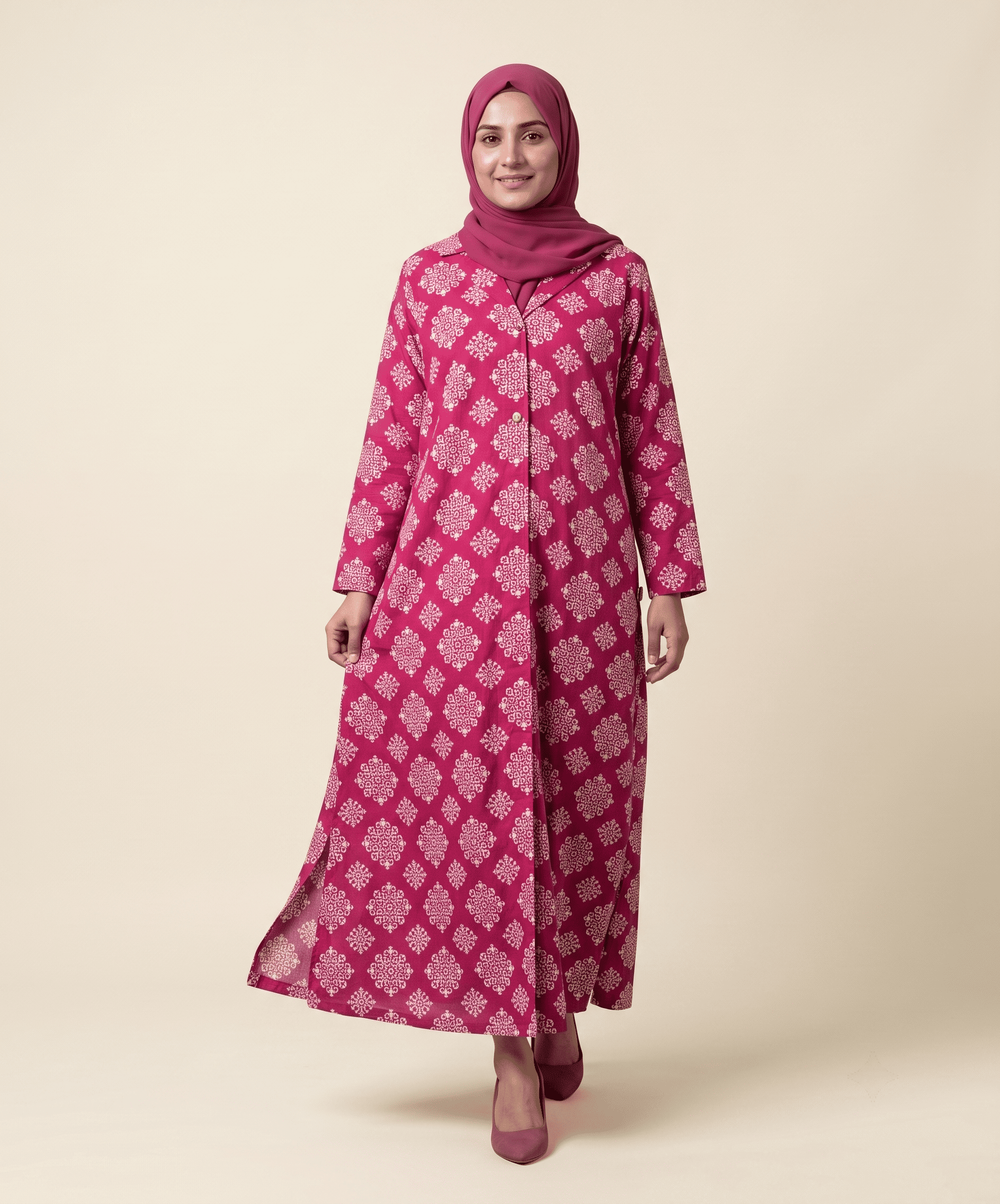 Front Open Cotton Gown with Lawn Inner