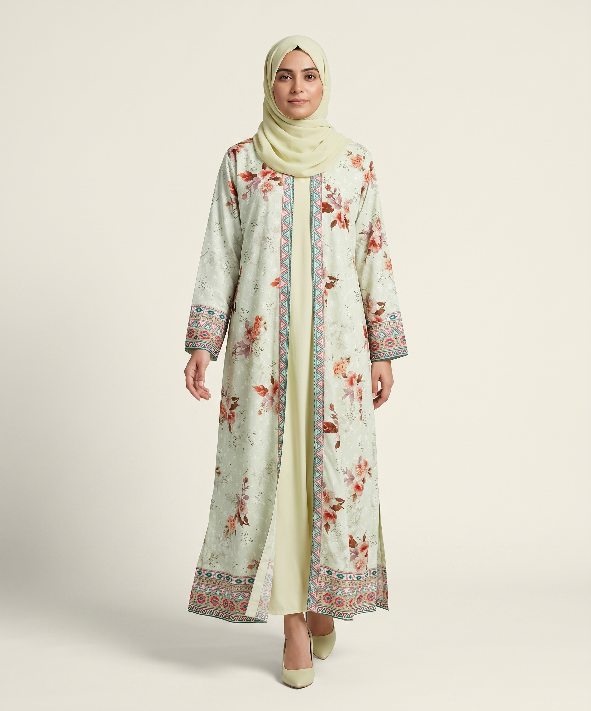 Embroidered Cotton Gown with Inner – Cream Blossom - Image 2