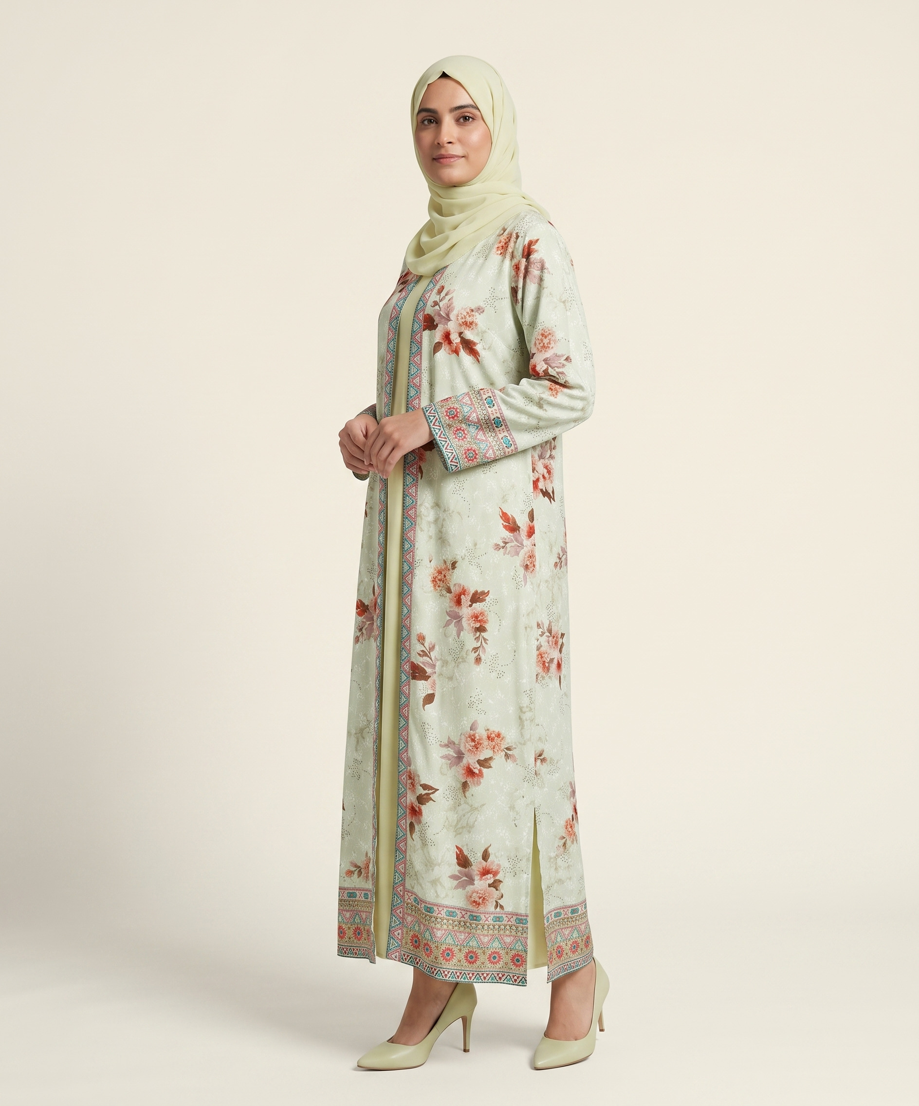 Embroidered Cotton Gown with Inner – Cream Blossom