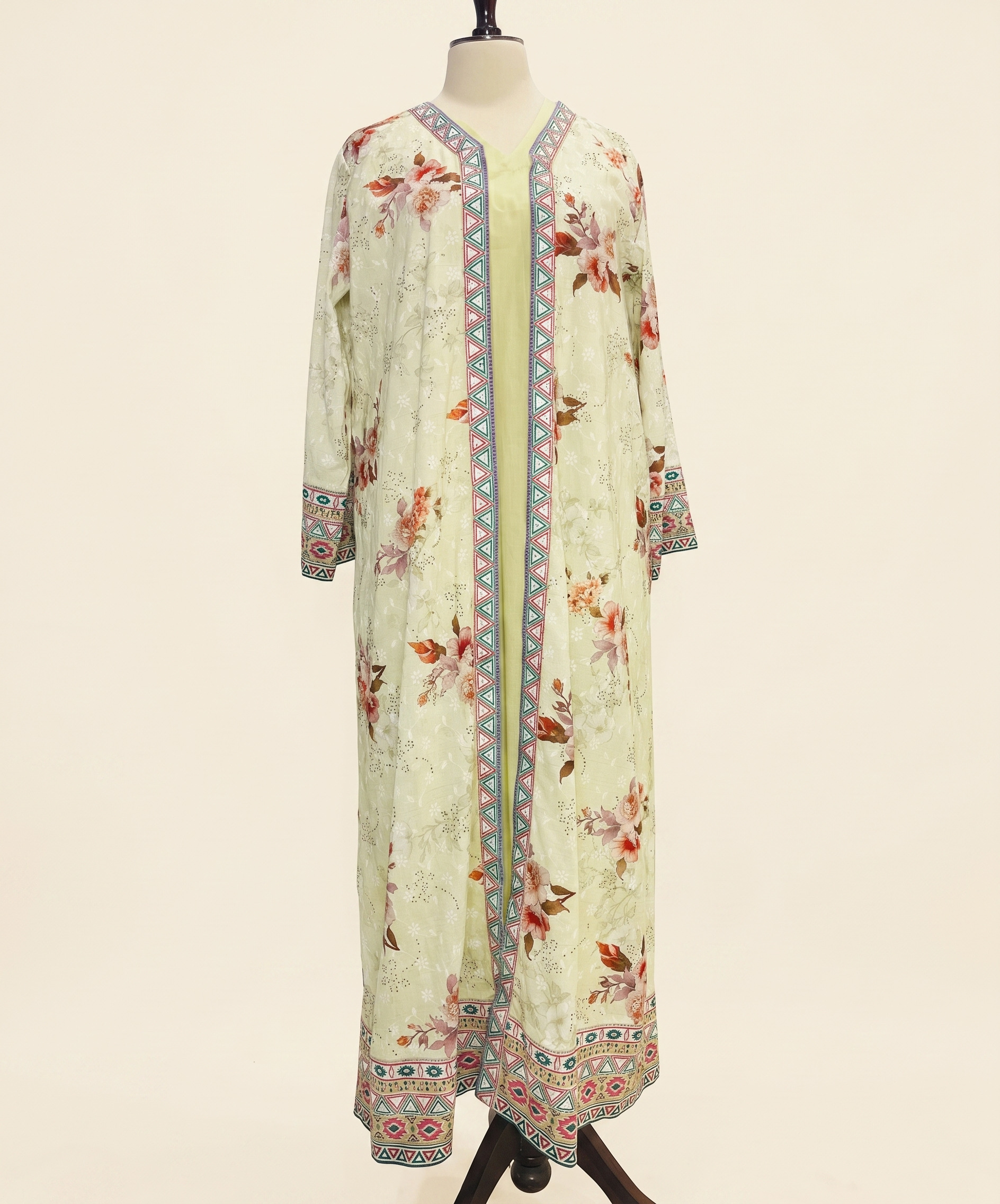 Embroidered Cotton Gown with Inner – Cream Blossom - Image 3