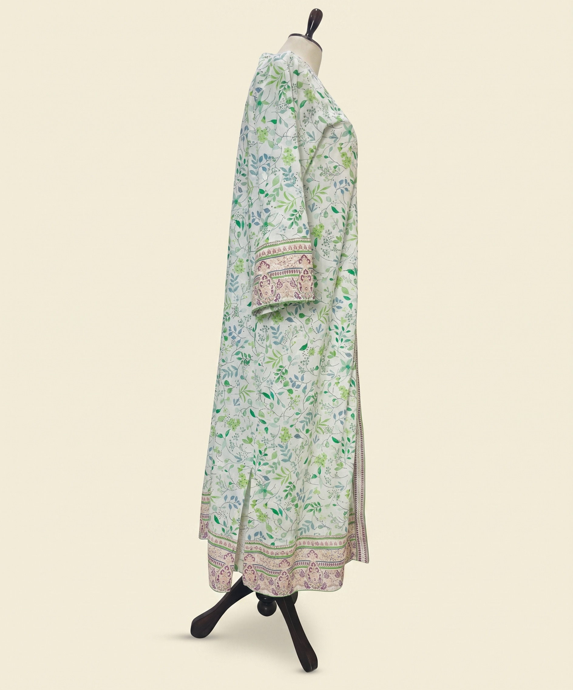 Embroidered Cotton Gown with Inner – Green Blossom - Image 4