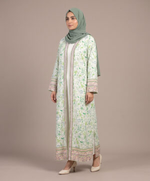 Embroidered Cotton Gown with Inner – Green Blossom