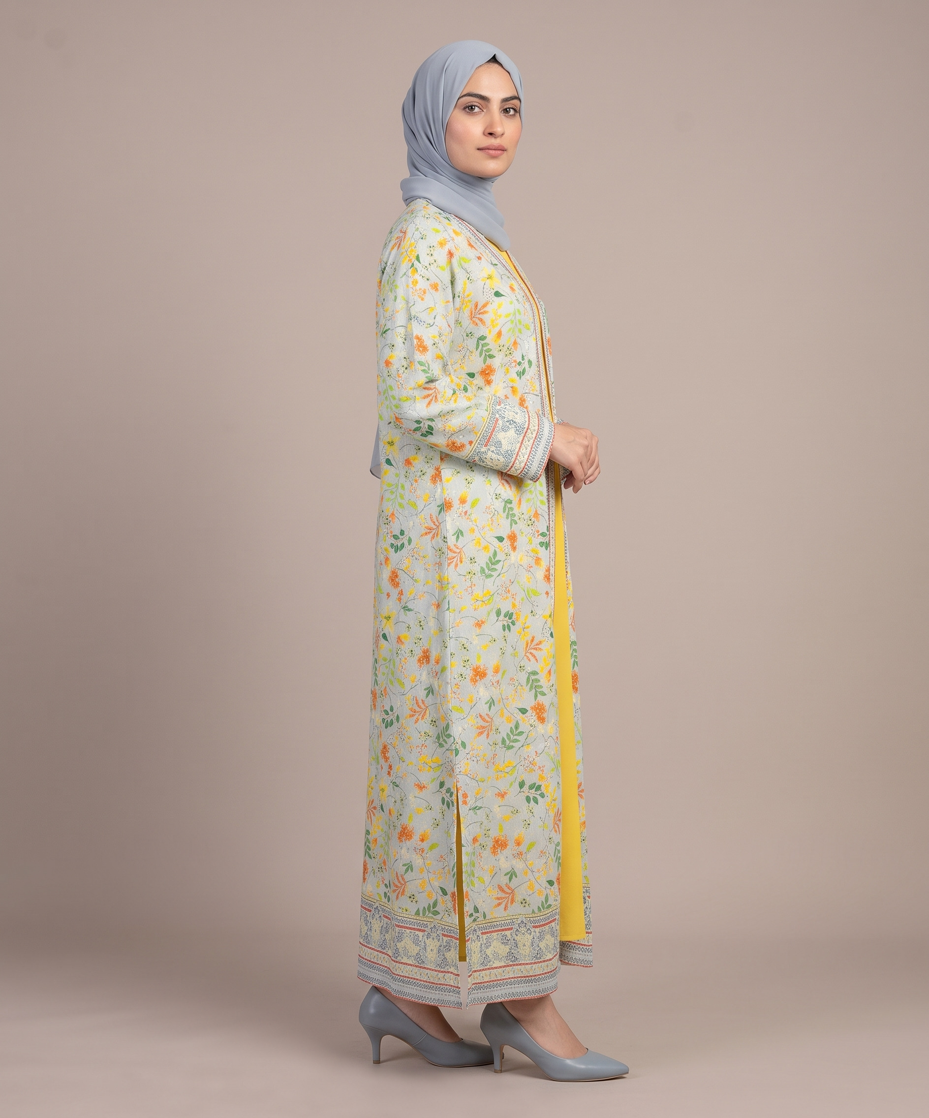Embroidered Cotton Gown with Inner – Sky Blossom - Image 2