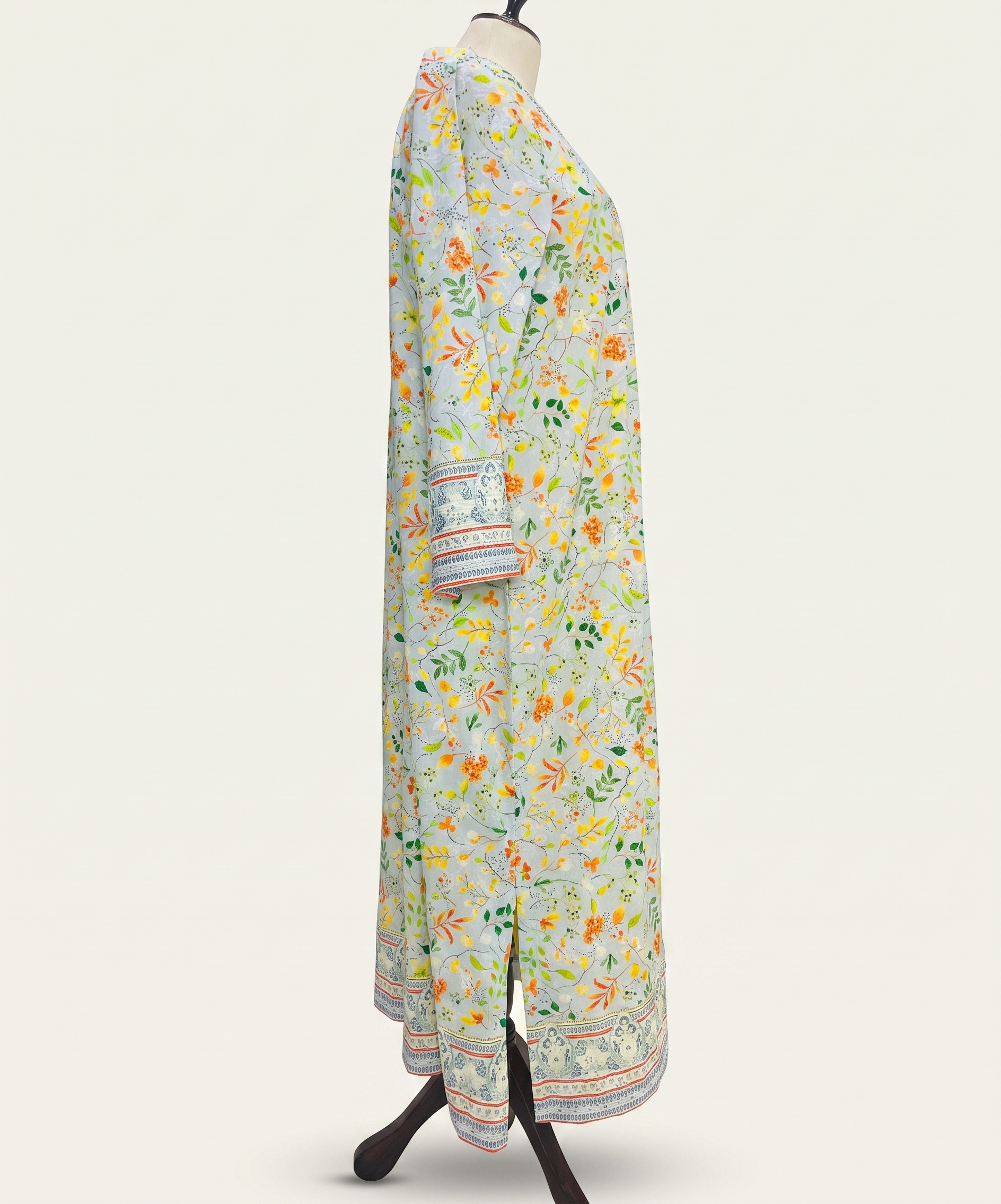 Embroidered Cotton Gown with Inner – Sky Blossom - Image 4