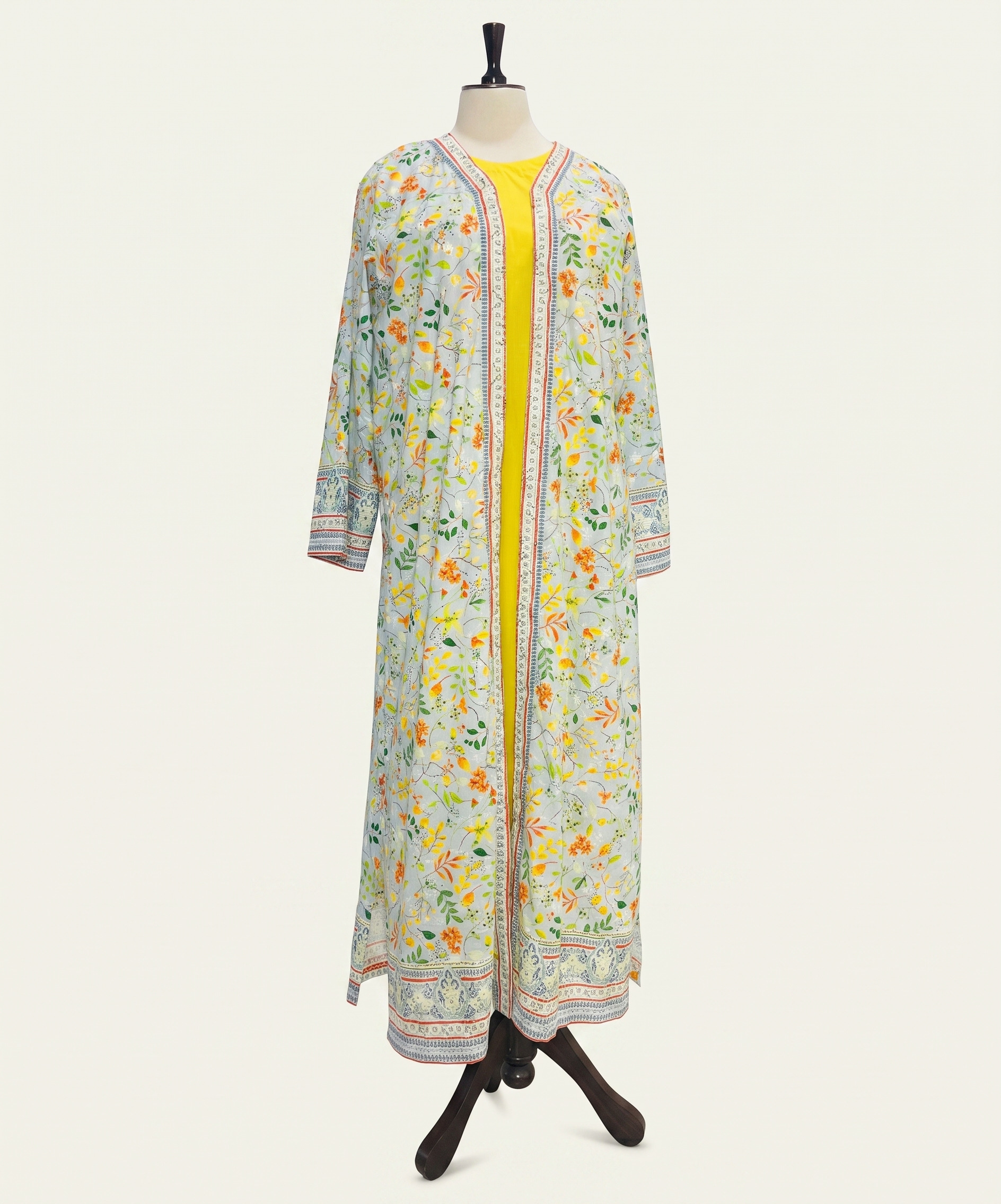 Embroidered Cotton Gown with Inner – Sky Blossom - Image 3