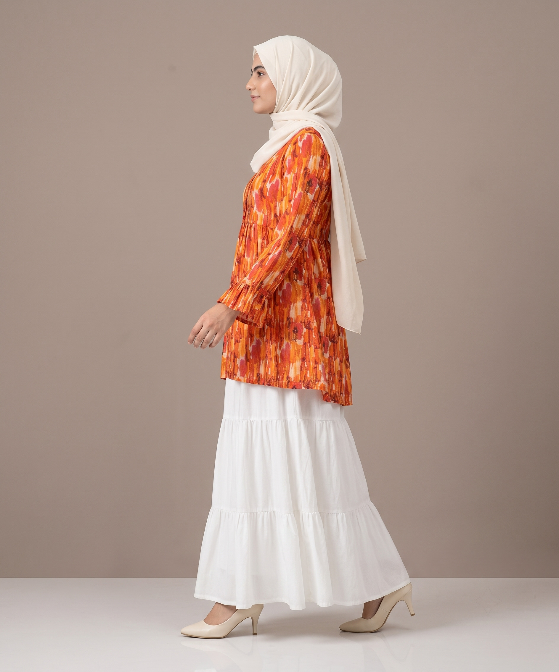 Printed Lawn Peplum Shirt with Skirt - Image 2