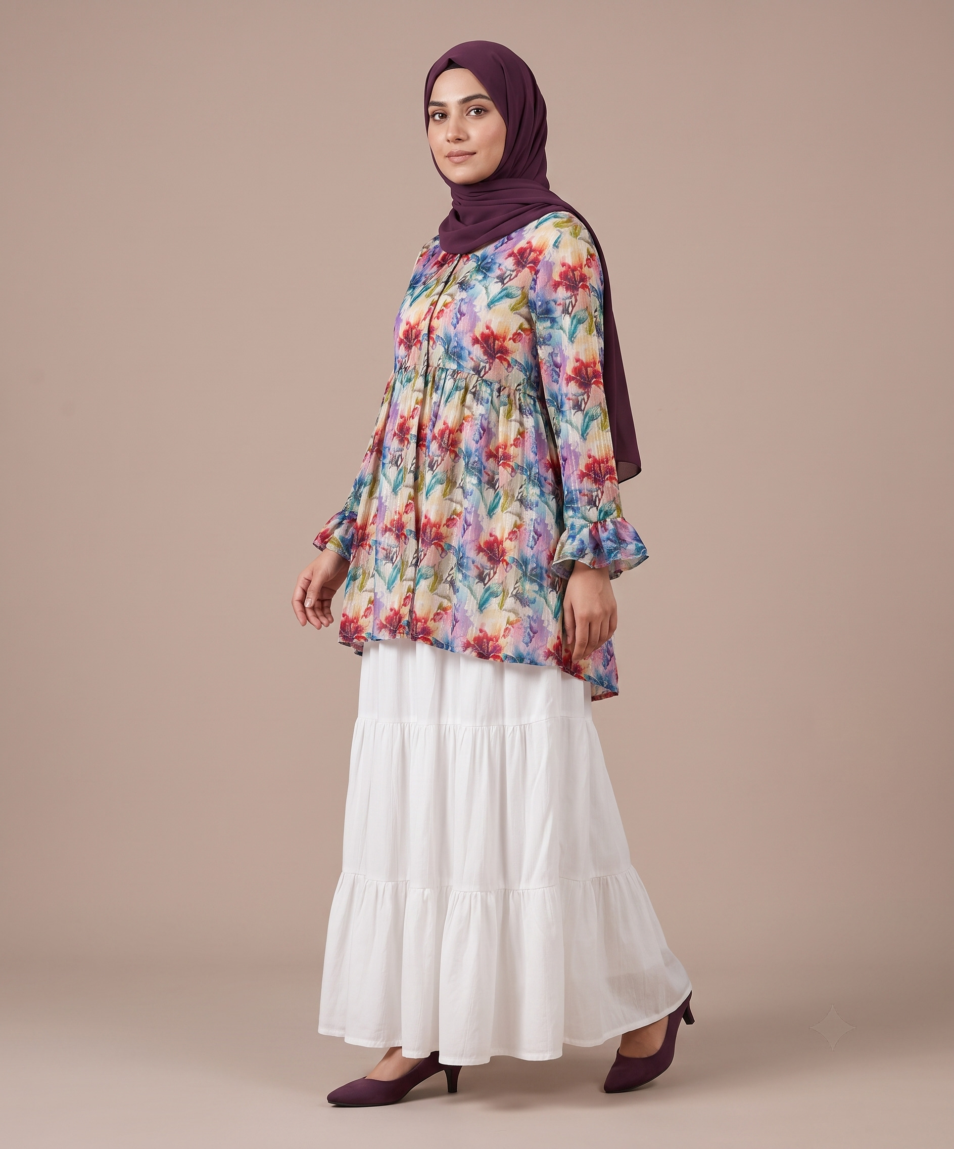 Printed Lawn Peplum Shirt with Skirt - Image 5