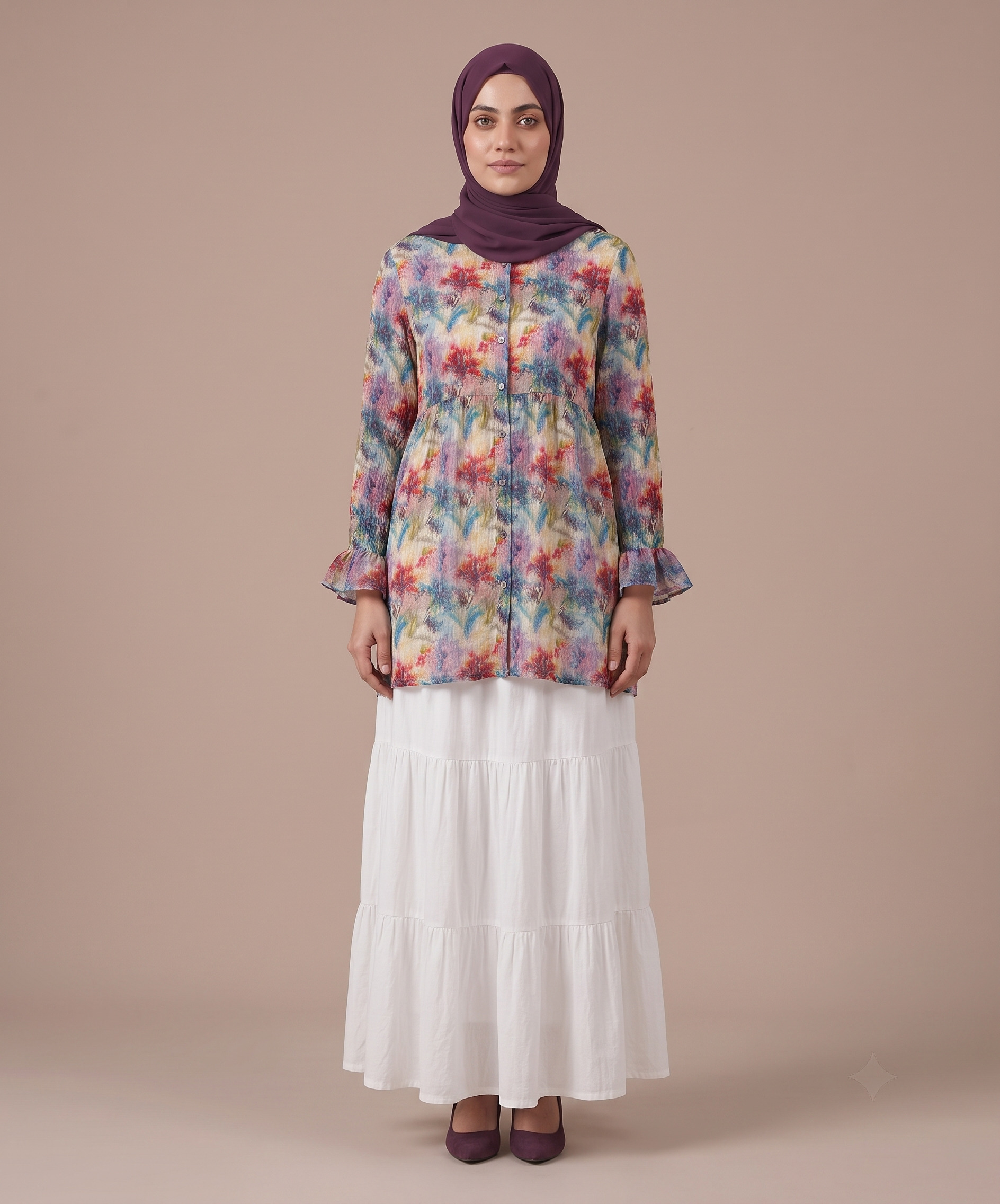 Printed Lawn Peplum Shirt with Skirt - Image 4
