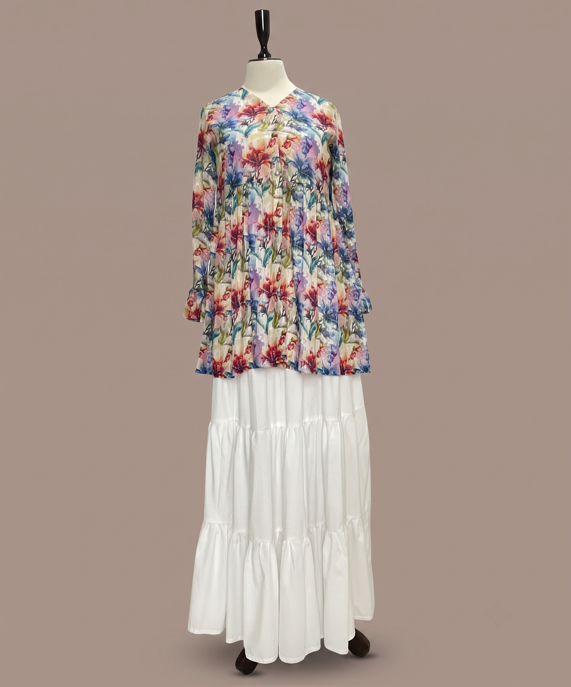 Printed Lawn Peplum Shirt with Skirt - Image 6