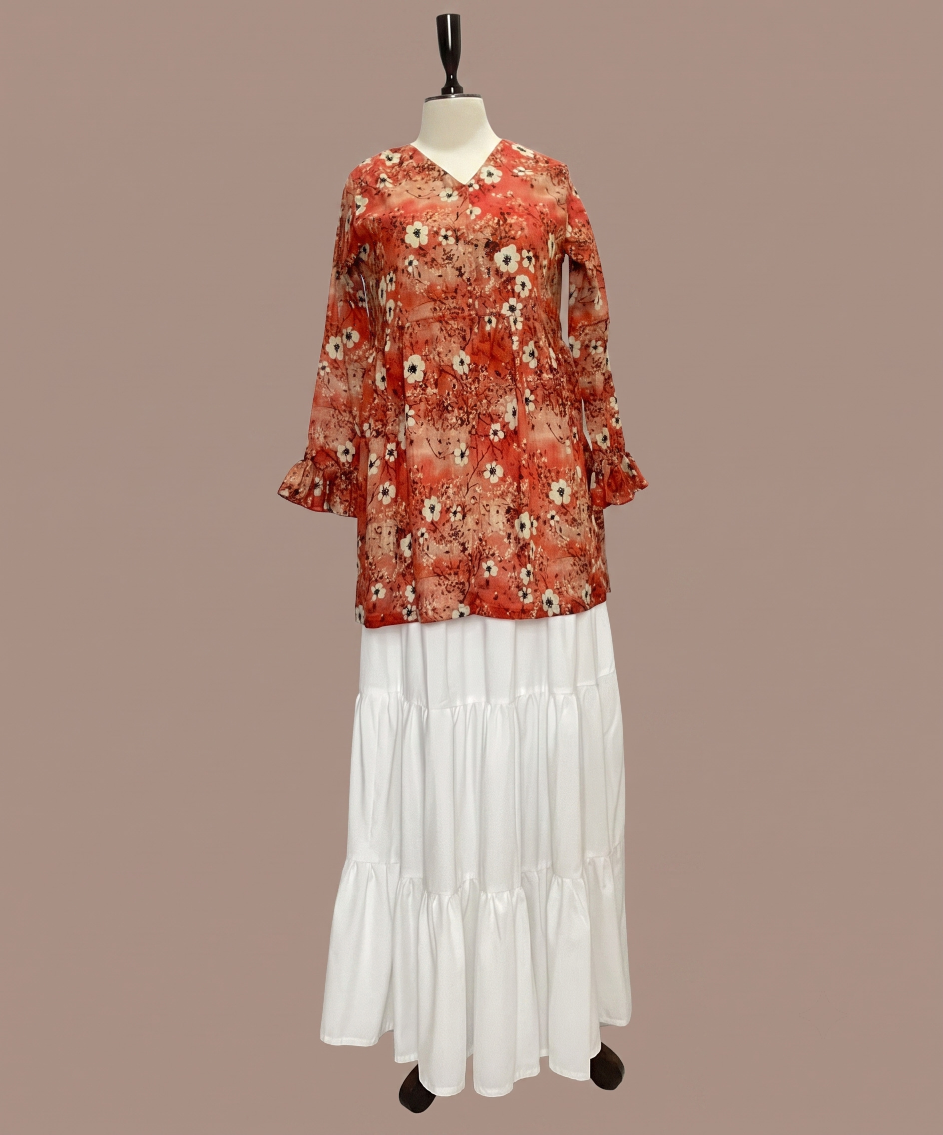 Printed Lawn Peplum Shirt with Skirt - Image 8