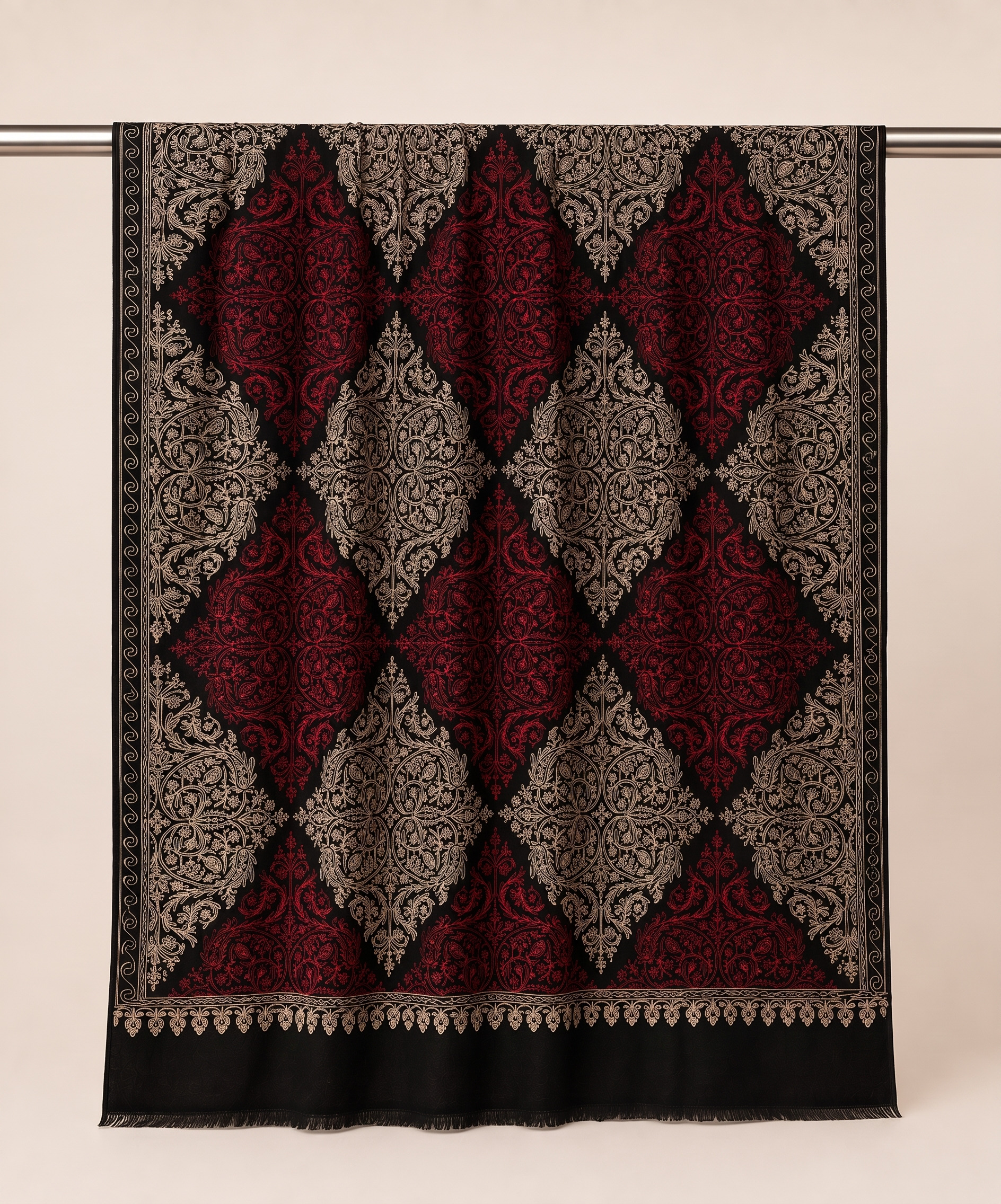 Pashmina Red & Black Embroidered Stoler - Image 3