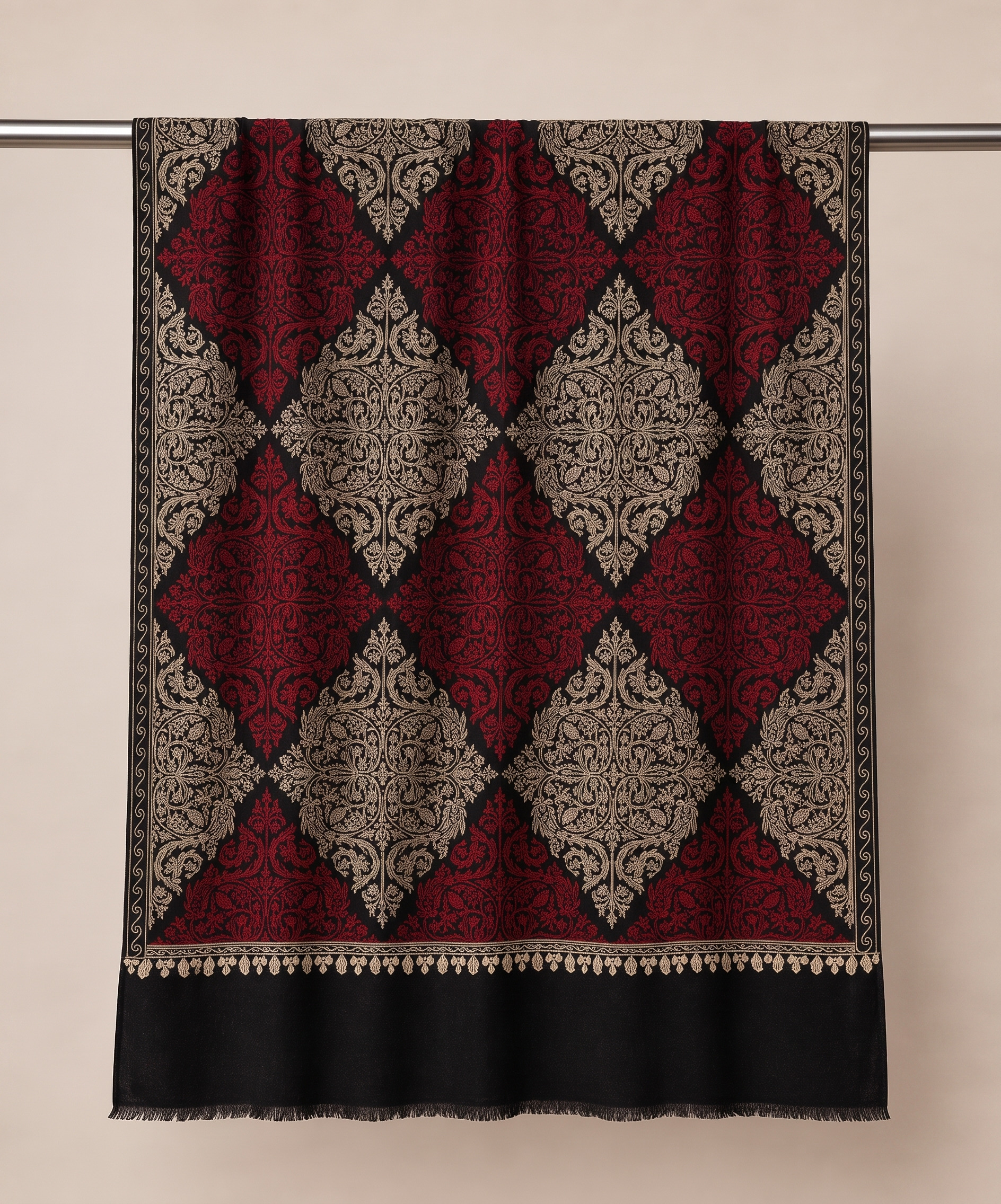 Pashmina Red & Black Embroidered Stoler
