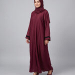 Zoom Nida Front Open Fancy Abaya - Maroon