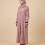 Zoom Nida Front Open Fancy Abaya - Pink