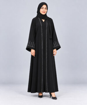 Premium Dubai Abaya with Black & Silver Cut Dana Handwork