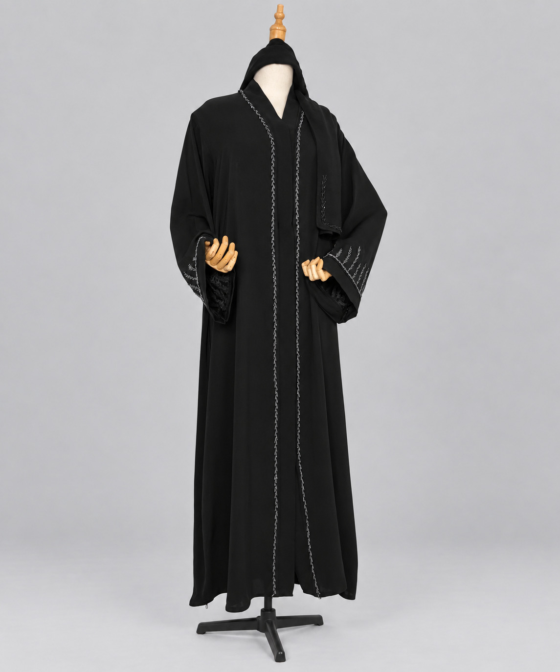 Premium Dubai Abaya with Black & Silver Cut Dana Handwork - Image 3