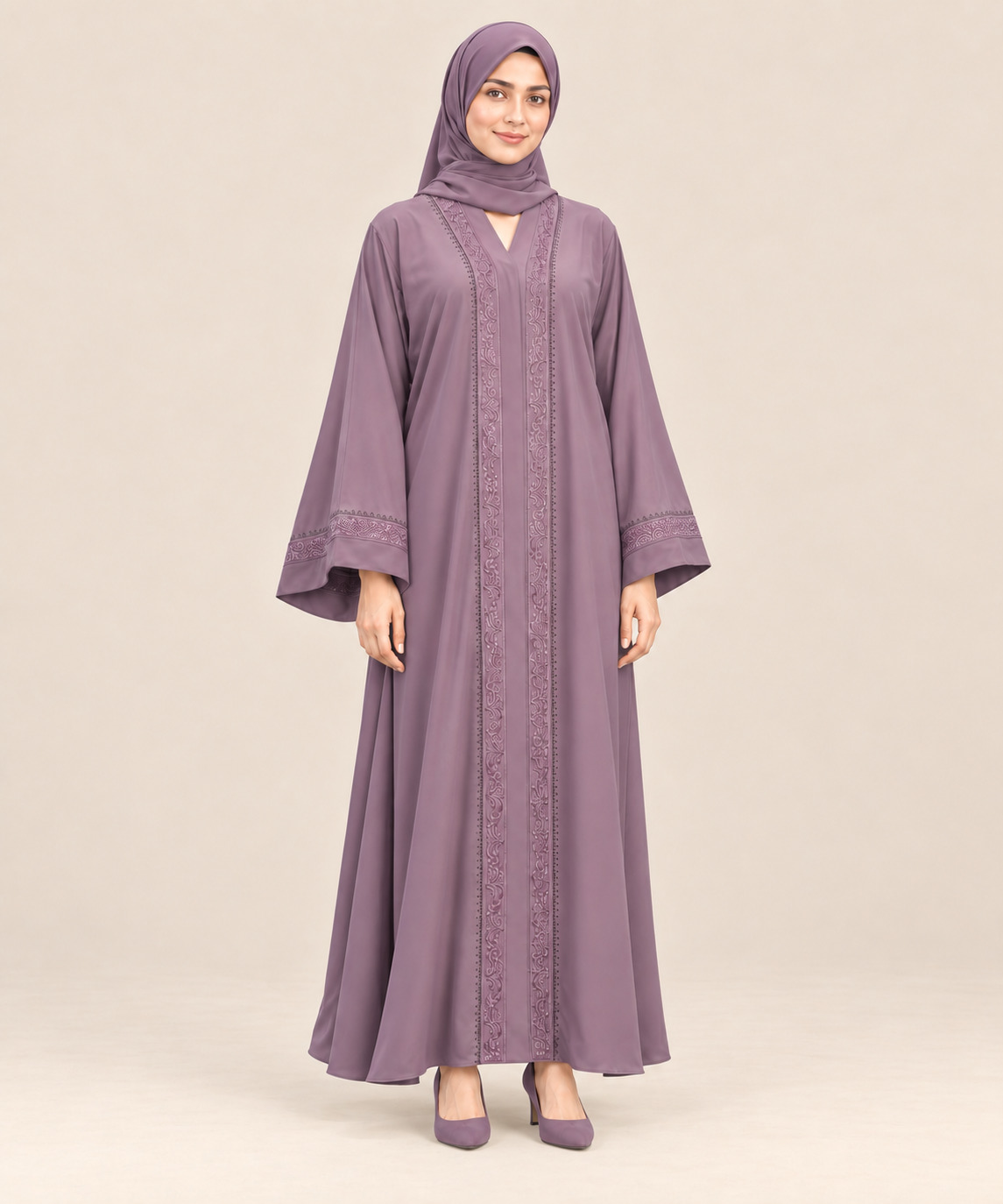 Front Open Abaya with Flared Bell Sleeves