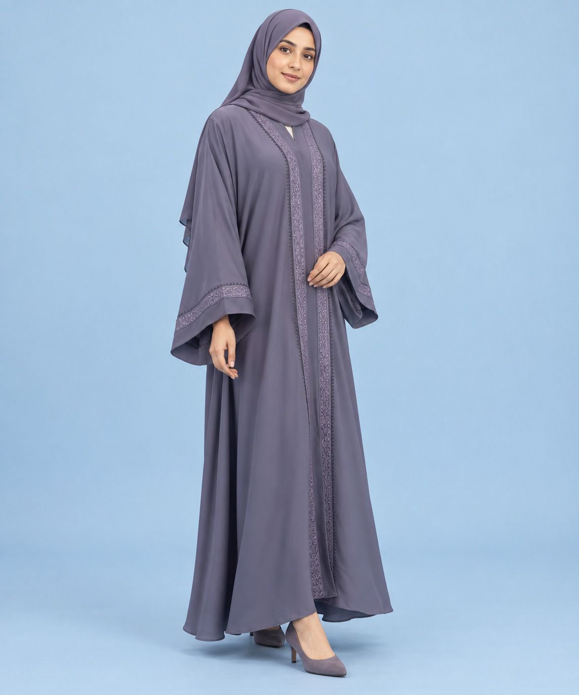 Front Open Abaya with Flared Bell Sleeves - Image 2
