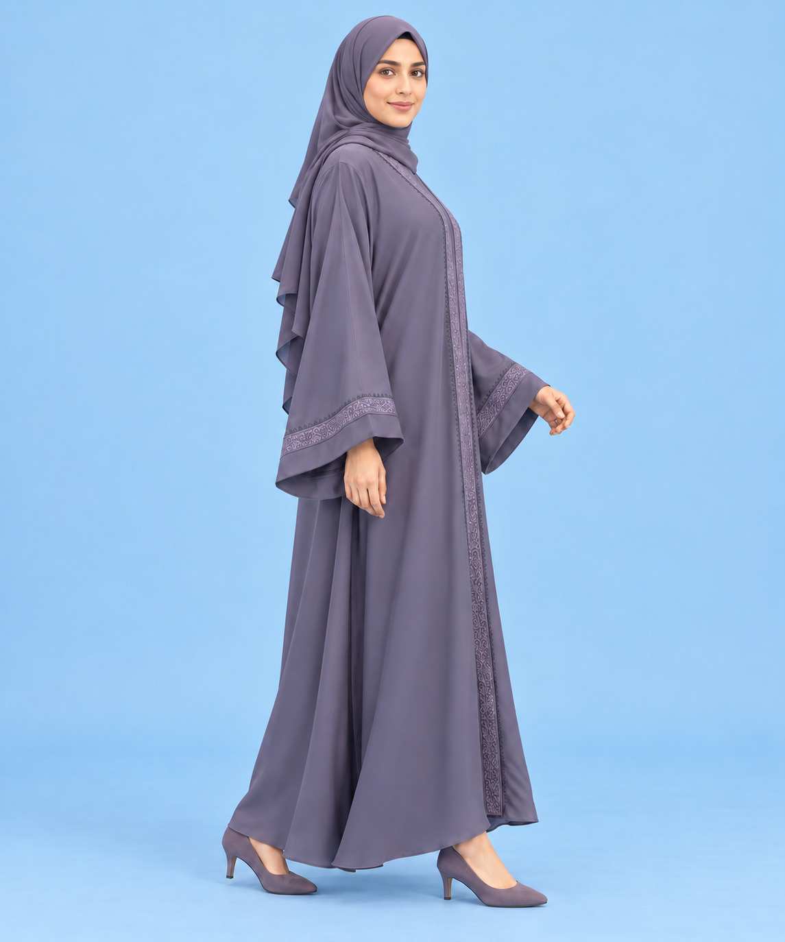 Front Open Abaya with Flared Bell Sleeves - Image 3