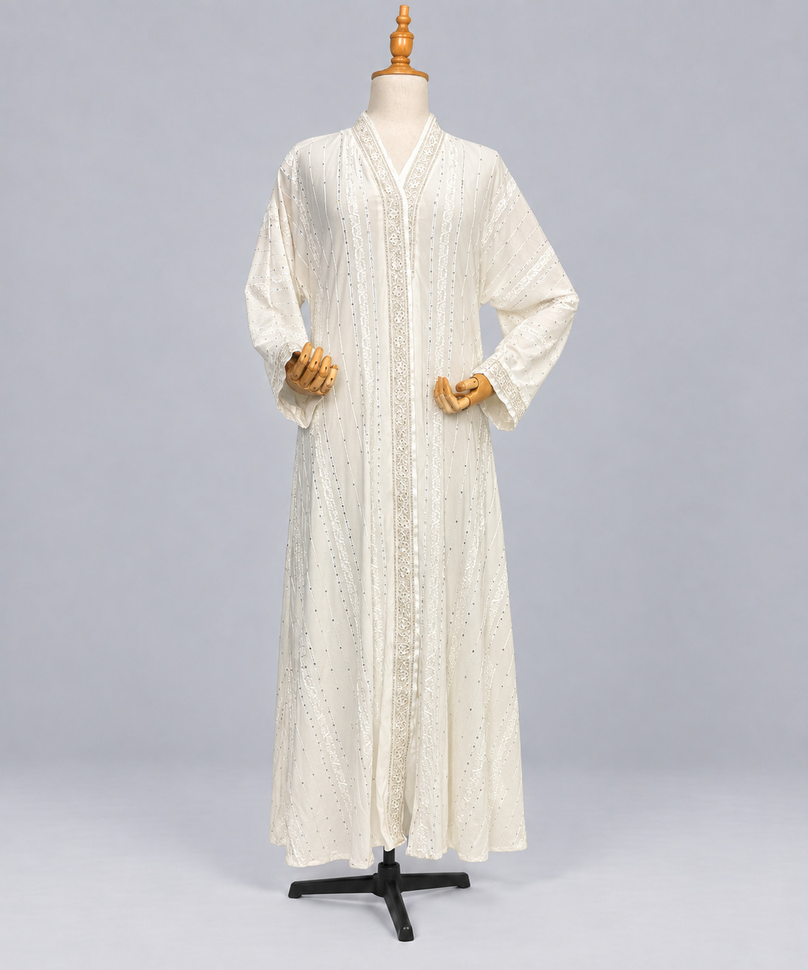 Elegant White Embroidered Front Open Abaya - Image 3
