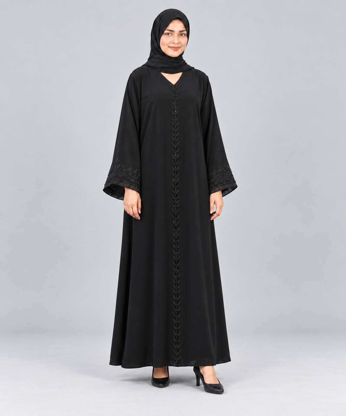 Premium Dubai Abaya with Black Cut Dana Handwork