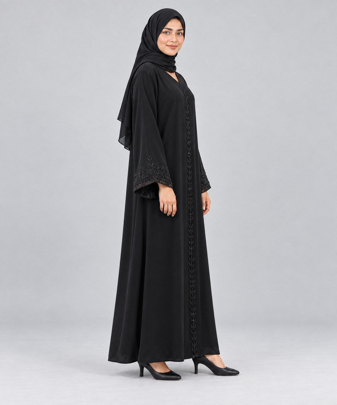 Premium Dubai Abaya with Black Cut Dana Handwork - Image 2